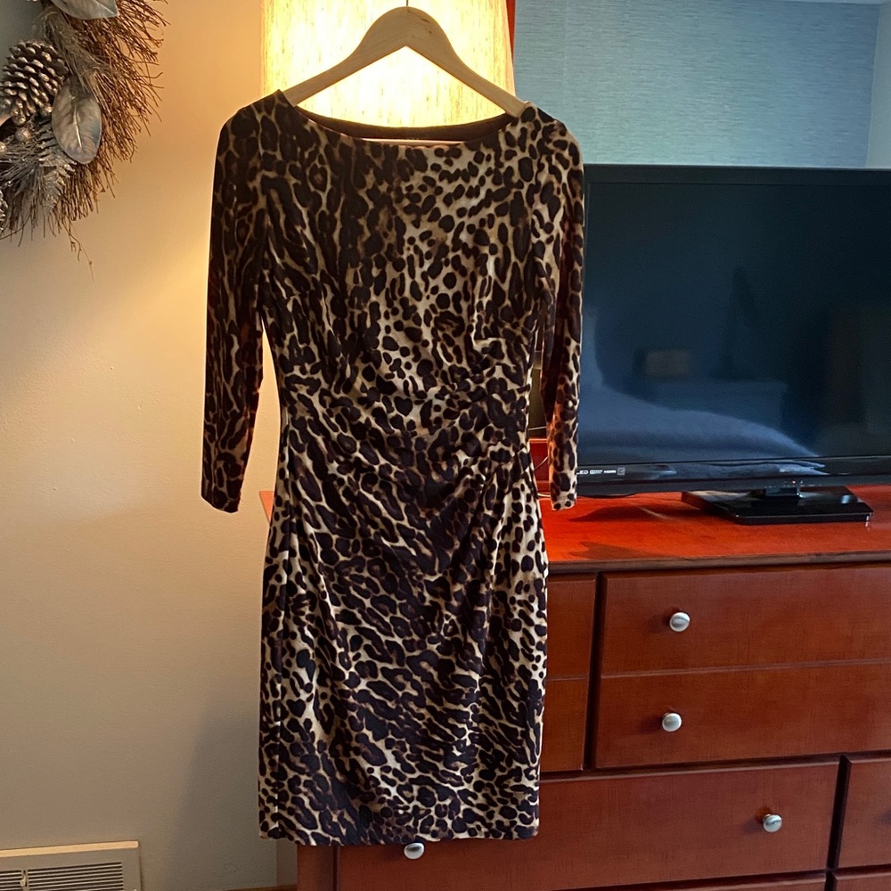 Ralph Lauren Brown Leopard Long Sleeve Dress